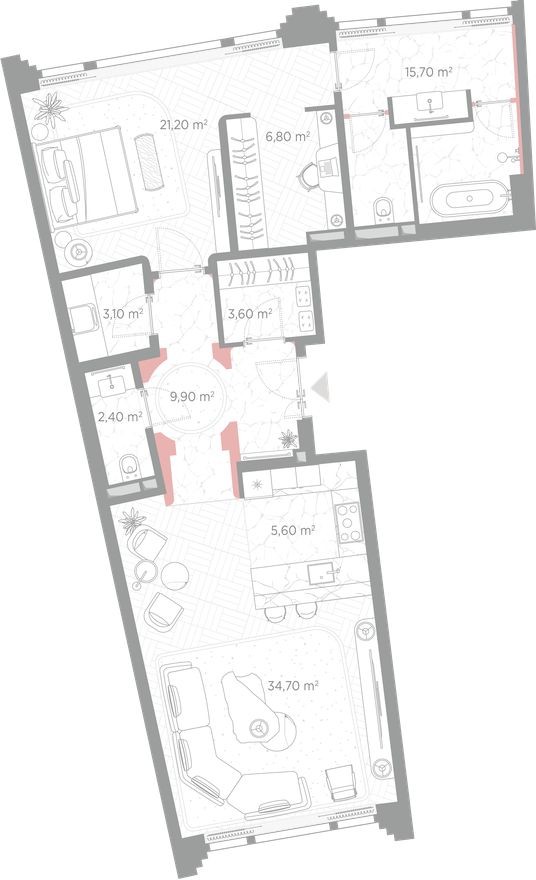 1к. квартира, 103.0 м²