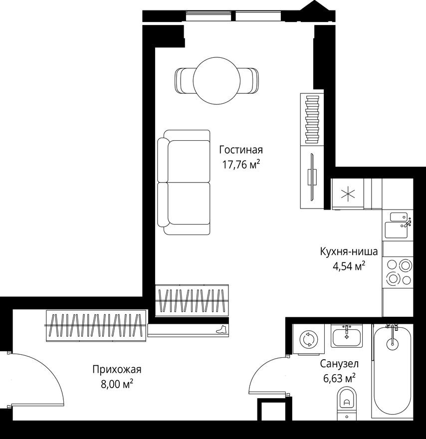 Студия-квартира, 36.9 м²