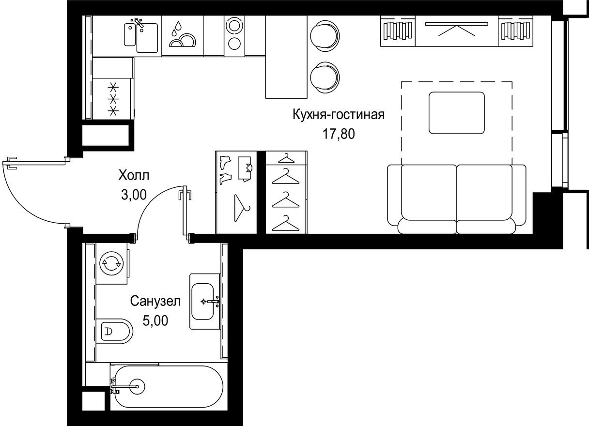 Студия-квартира, 25.8 м²