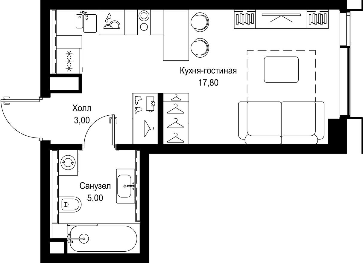 Студия-квартира, 25.8 м²