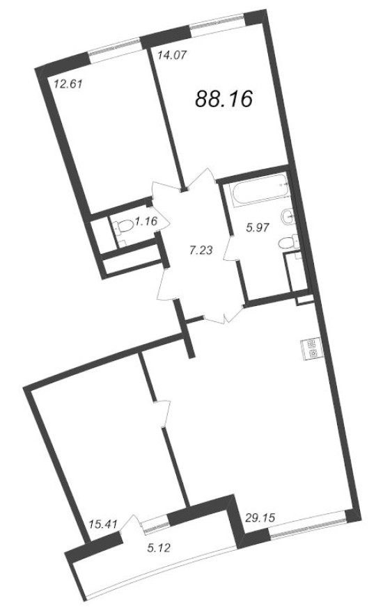 4е квартира, 88.9 м²