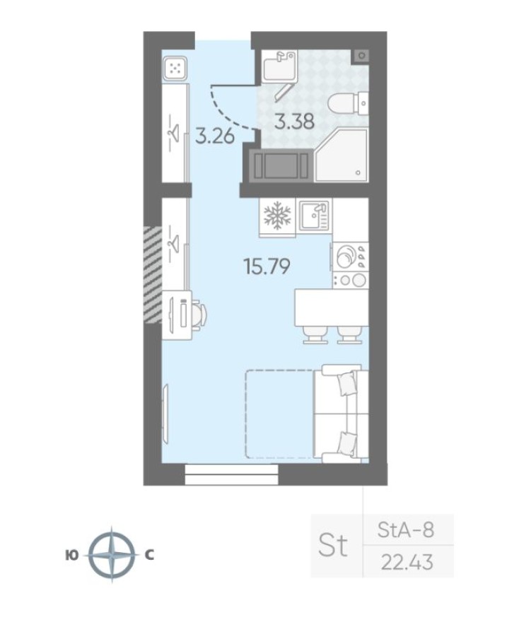 Студия-квартира, 22.1 м²
