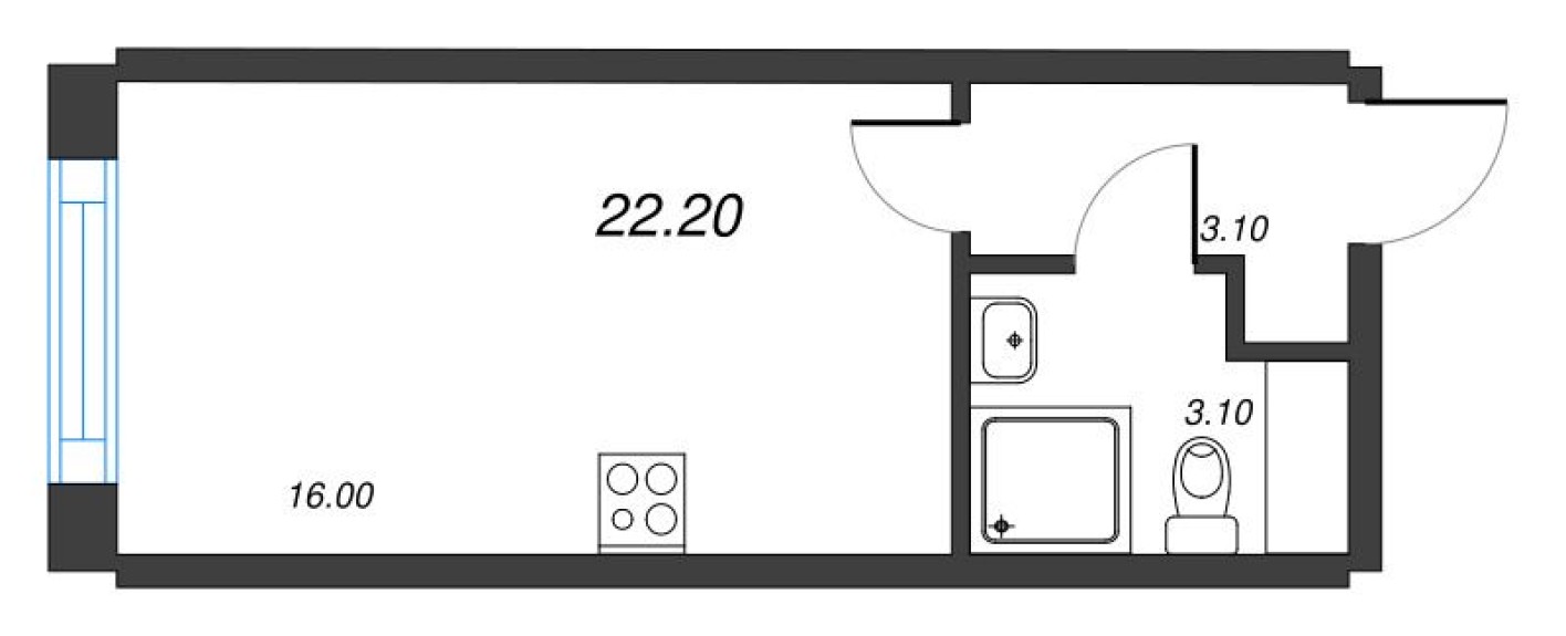 Студия-квартира, 22.2 м²