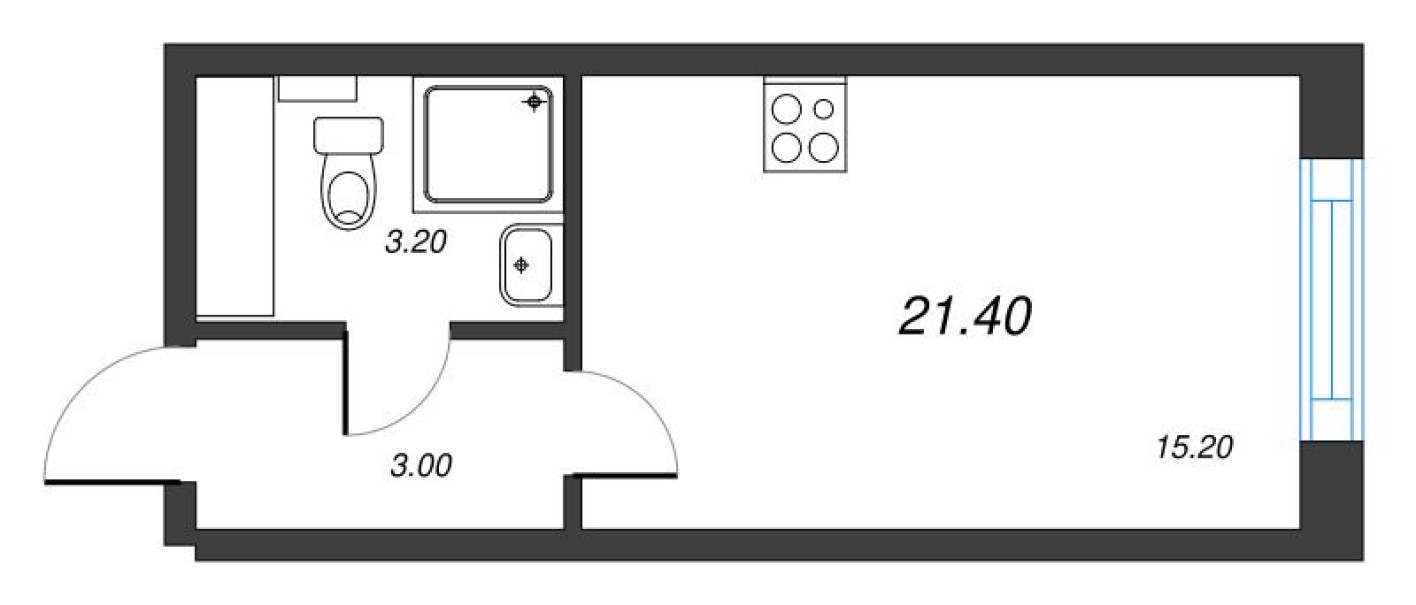 Студия-квартира, 21.4 м²