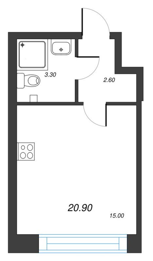 Студия-квартира, 20.9 м²