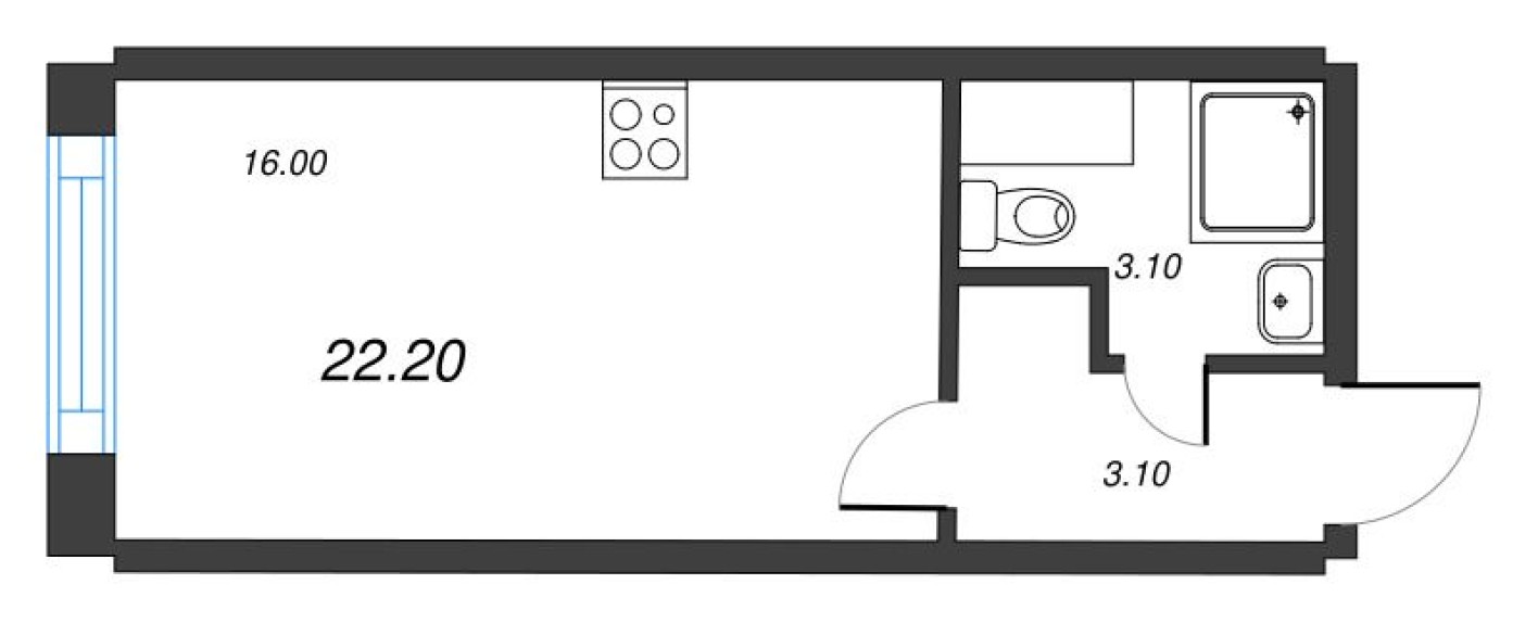 Студия-квартира, 22.2 м²