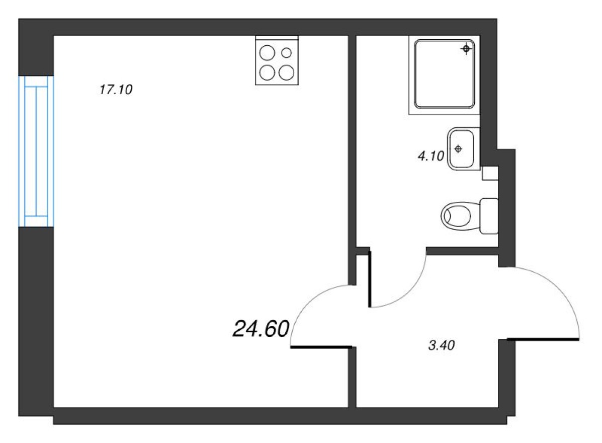 Студия-квартира, 24.6 м²