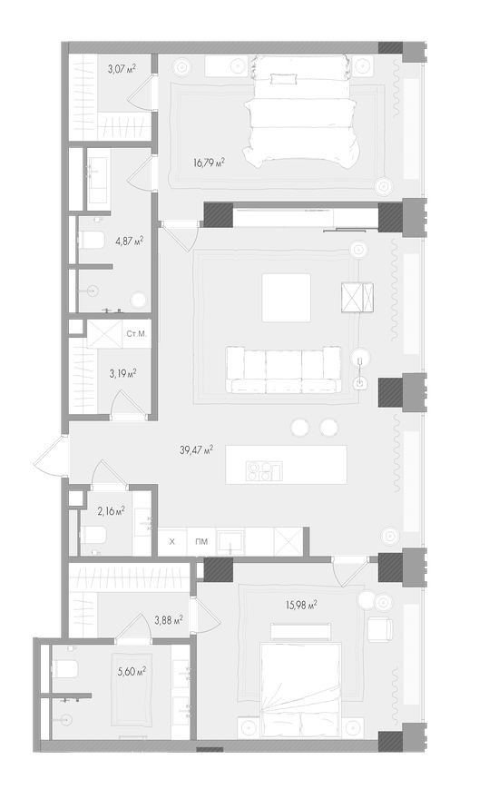 2к. квартира, 96.9 м²