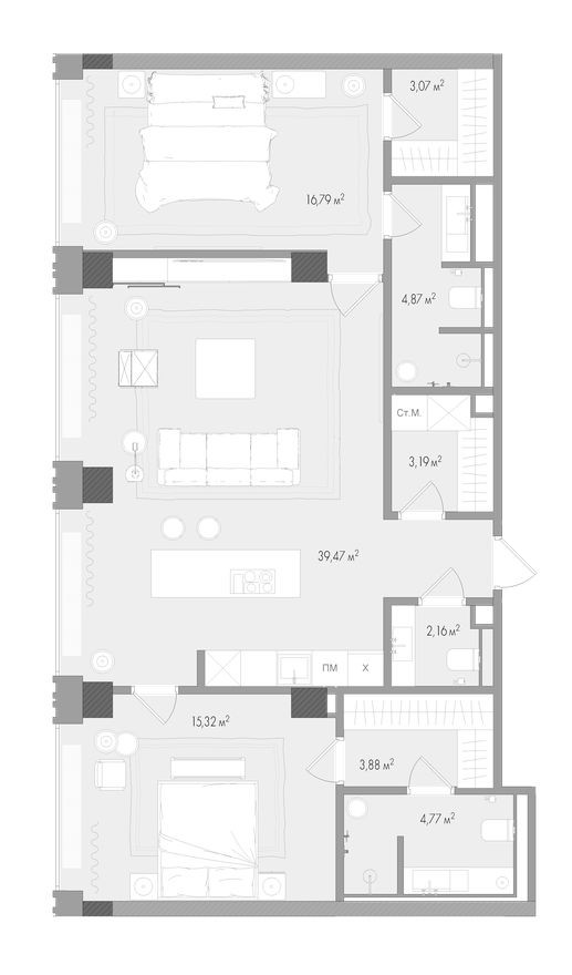 2к. квартира, 95.8 м²