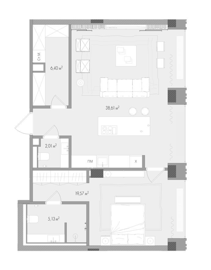 1к. квартира, 73.5 м²
