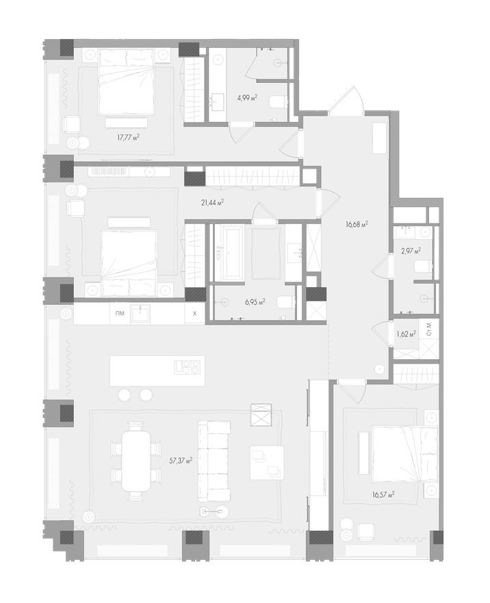 3к. квартира, 148.6 м²