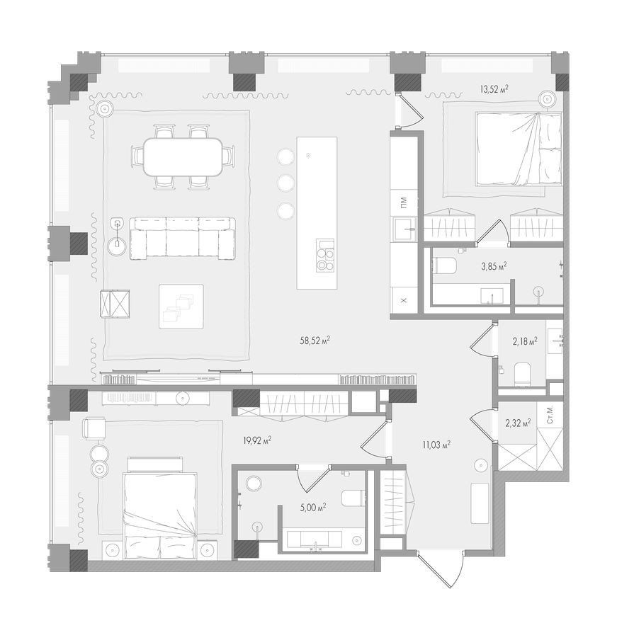 2к. квартира, 118.9 м²