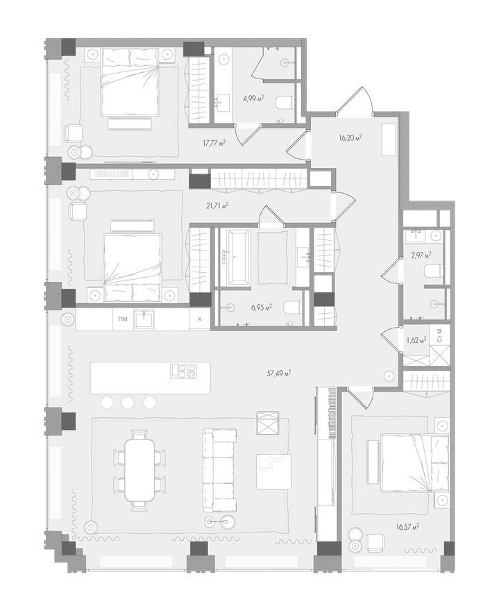 3к. квартира, 148.7 м²