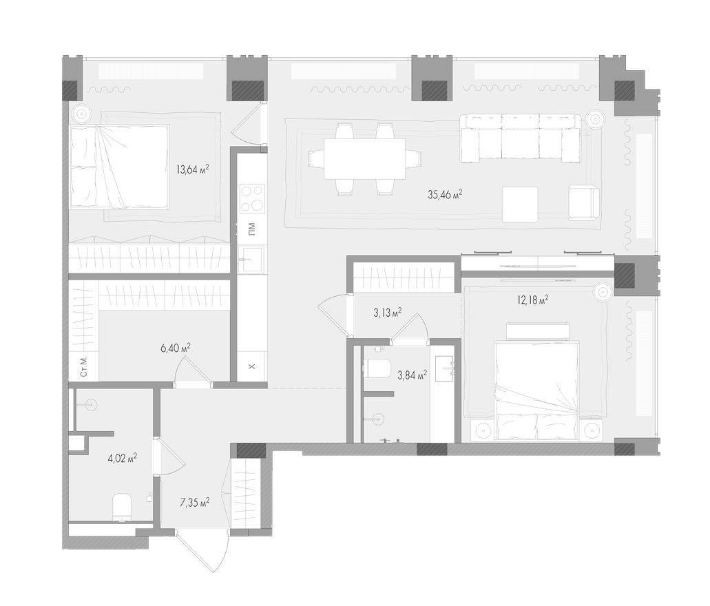 2к. квартира, 86.6 м²