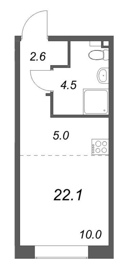 Студия-квартира, 22.1 м²