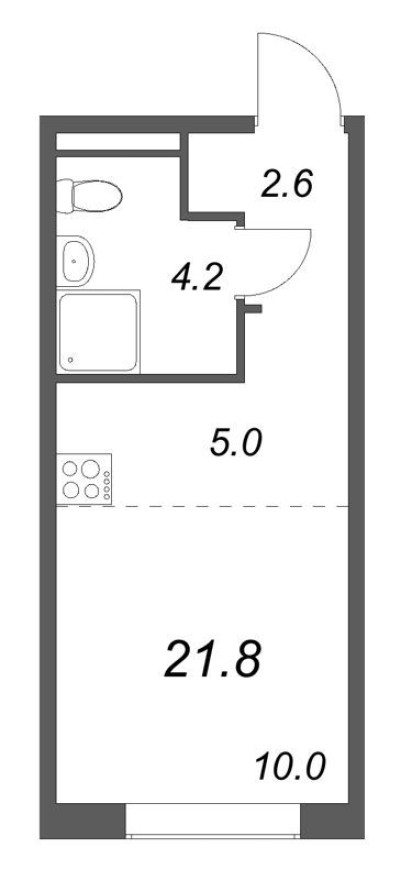 Студия-квартира, 21.8 м²