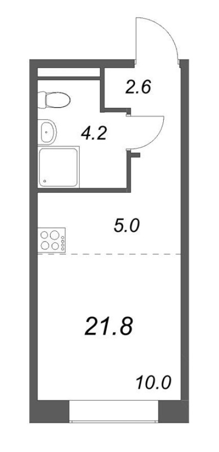 Студия-квартира, 21.8 м²