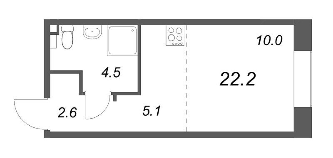 Студия-квартира, 22.2 м²