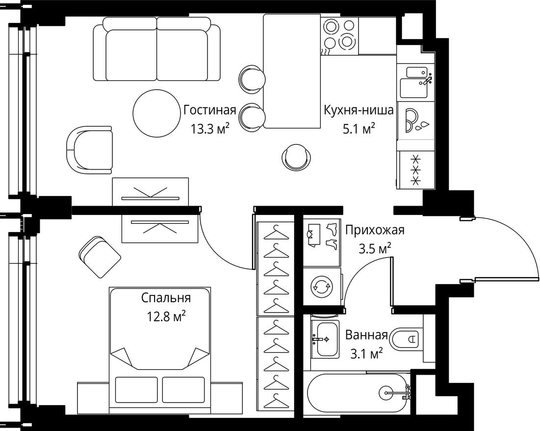 1к. квартира, 37.8 м²