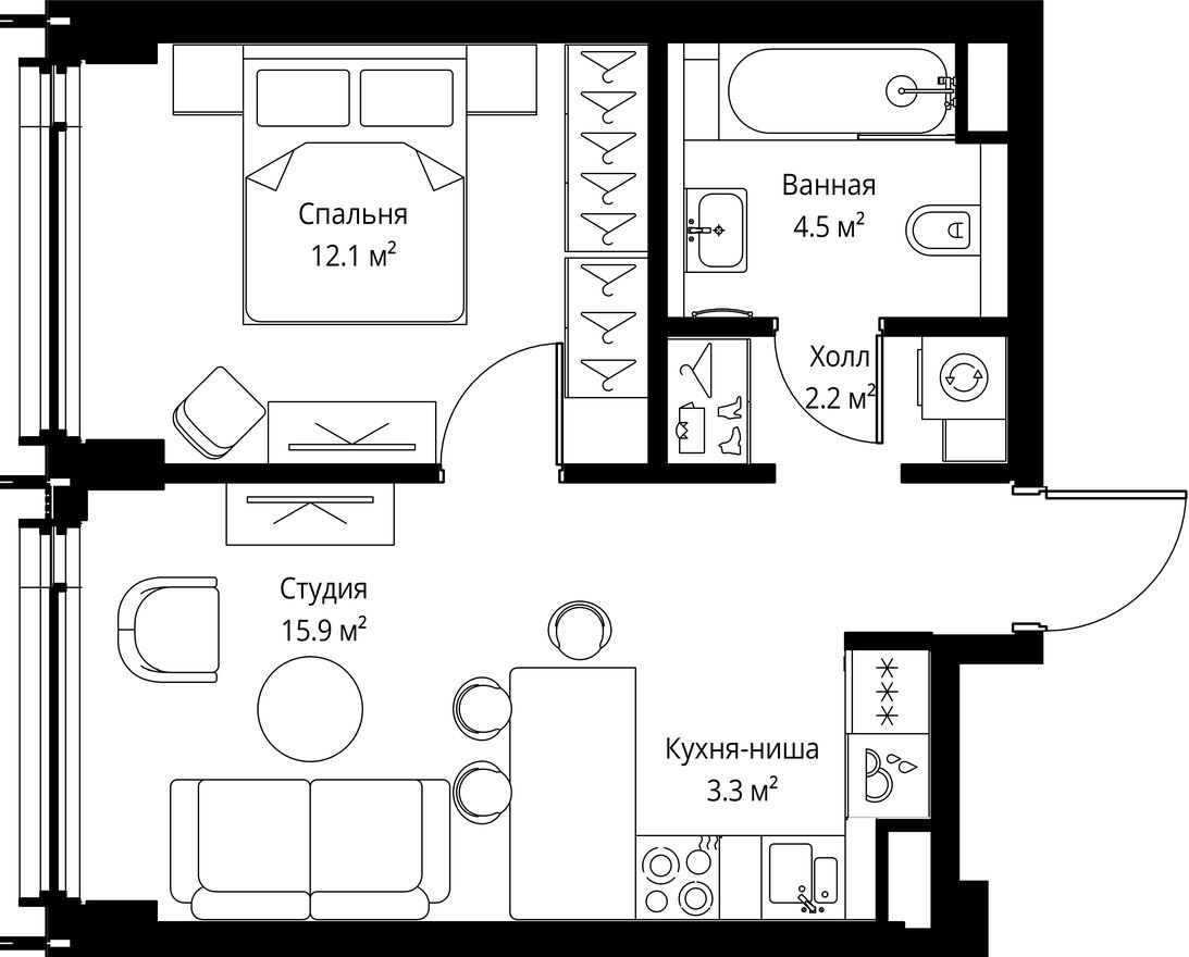 1к. квартира, 38.0 м²