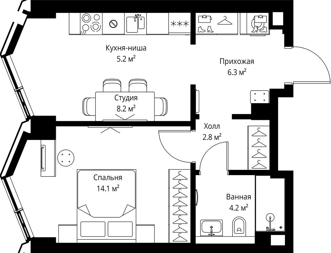 1к. квартира, 40.8 м²