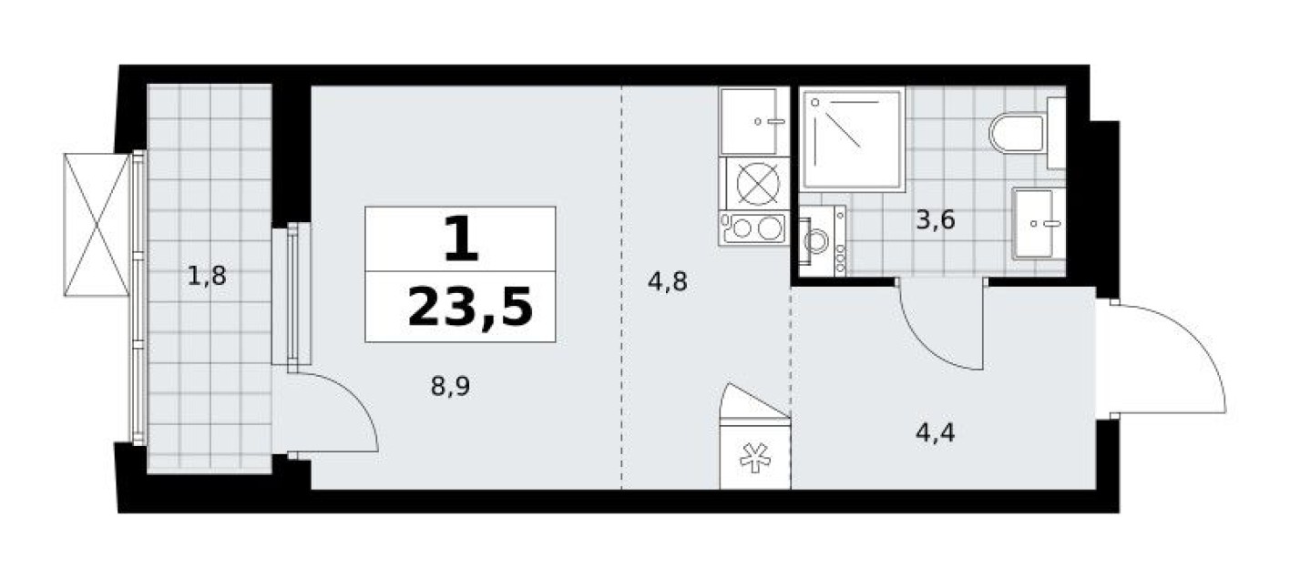 Студия-квартира, 23.5 м²