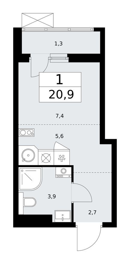 Студия-квартира, 20.7 м²