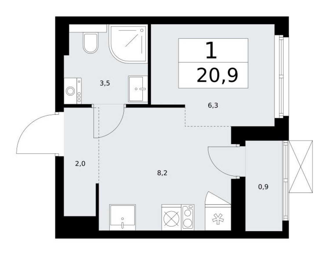 Студия-квартира, 20.8 м²