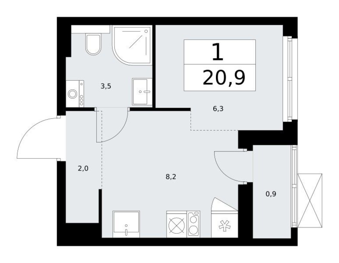 Студия-квартира, 20.8 м²