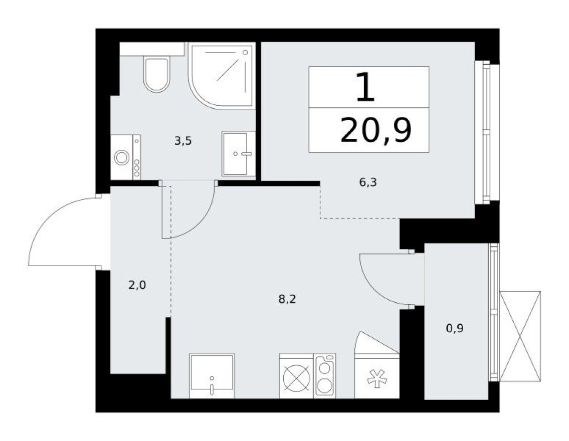 Студия-квартира, 20.8 м²