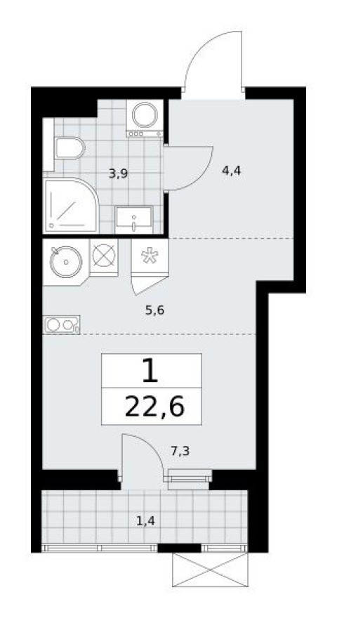 Студия-квартира, 22.6 м²