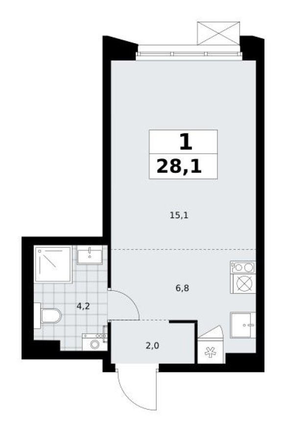 Студия-квартира, 28.1 м²
