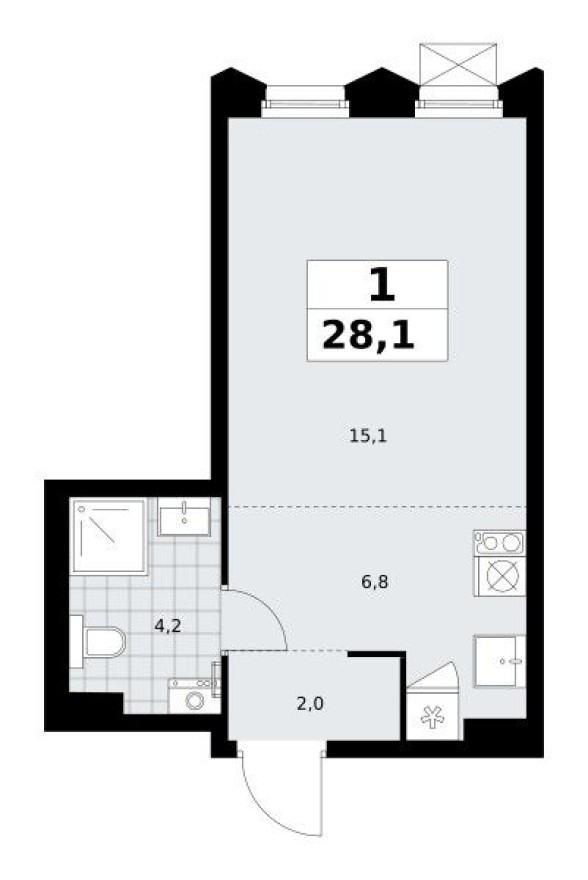 Студия-квартира, 28.1 м²