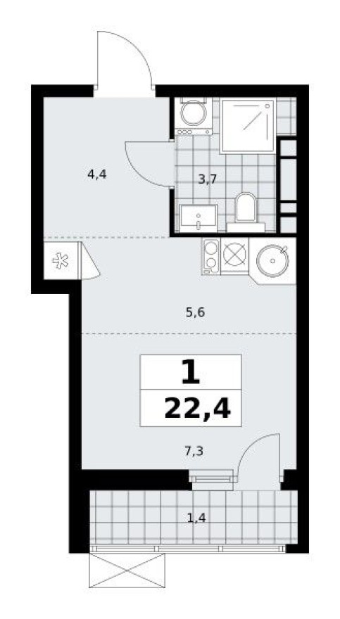 Студия-квартира, 22.4 м²
