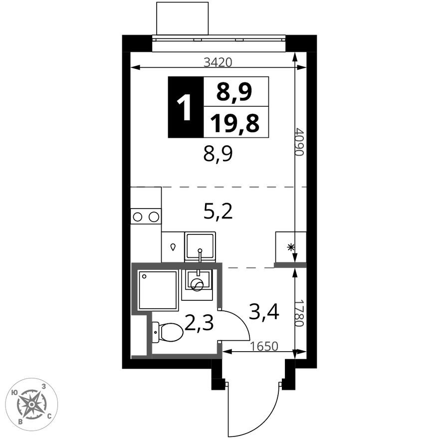 Студия-квартира, 19.8 м²