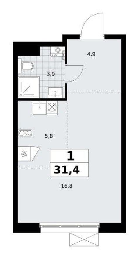 Студия-квартира, 31.4 м²