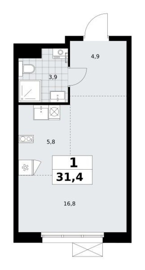 Студия-квартира, 31.4 м²