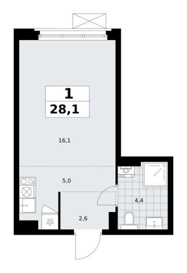 Студия-квартира, 28.1 м²