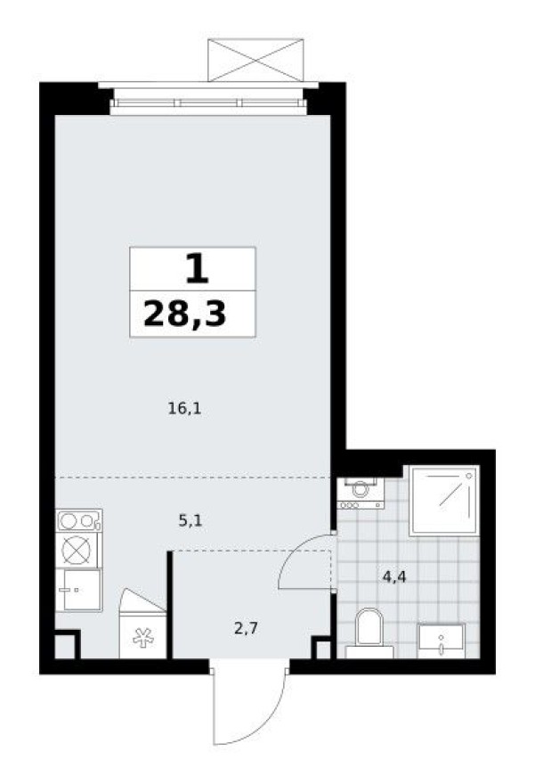 Студия-квартира, 28.3 м²