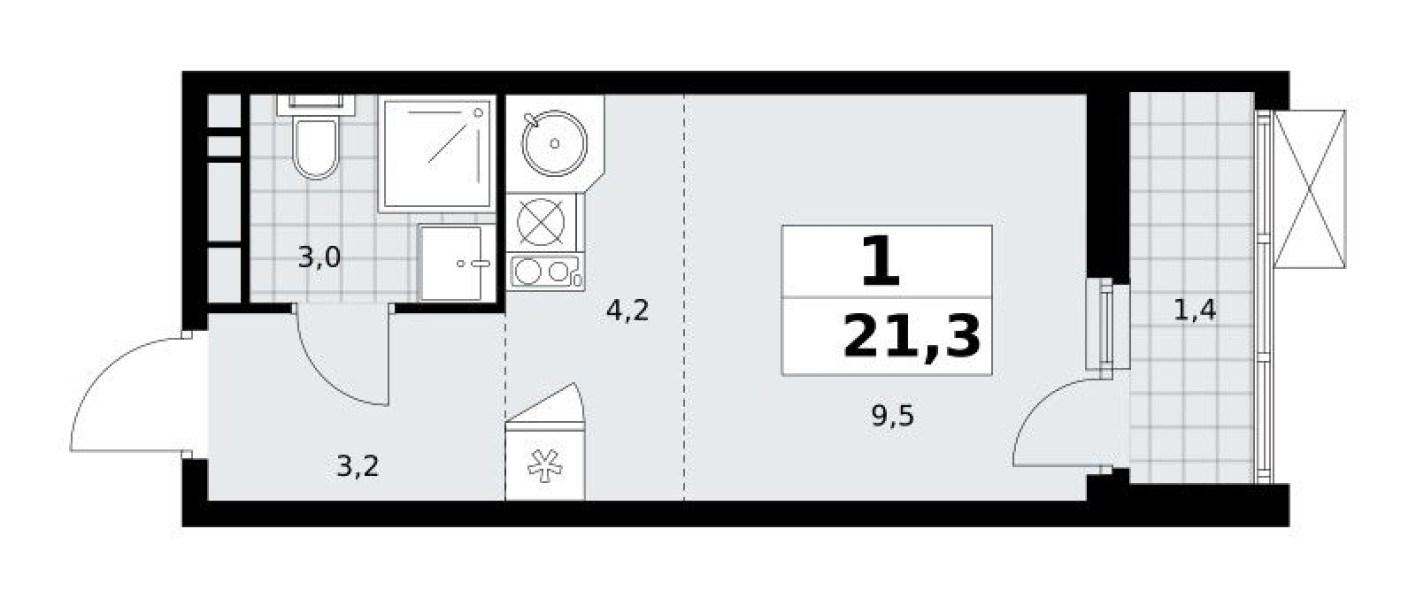 Студия-квартира, 21.3 м²