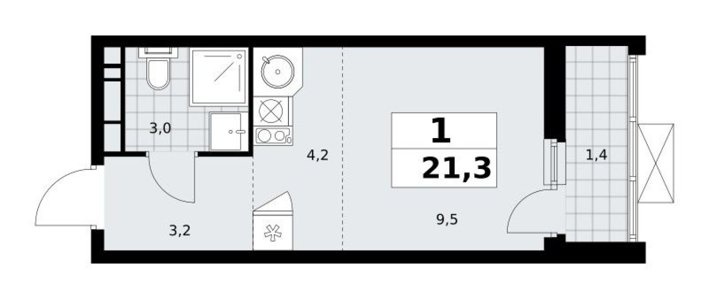 Студия-квартира, 21.3 м²