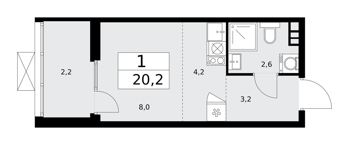 Студия-квартира, 20.2 м²