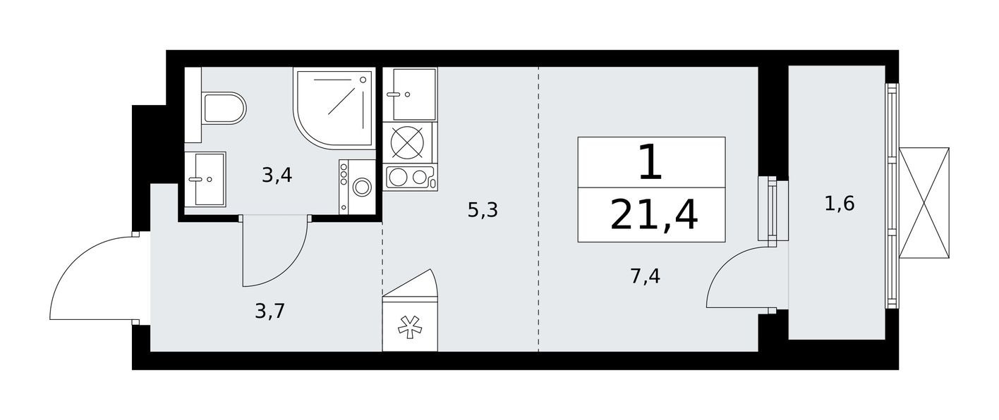 Студия-квартира, 21.4 м²