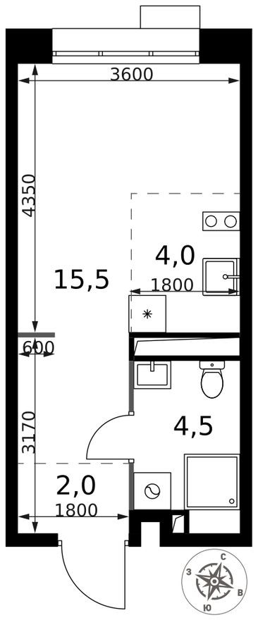 Студия-квартира, 26.0 м²