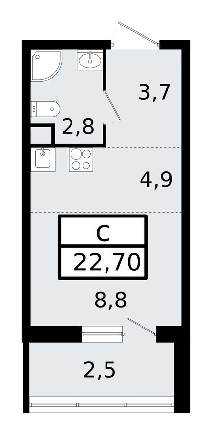 Планировка — Студия-квартира, 22.5 м²
