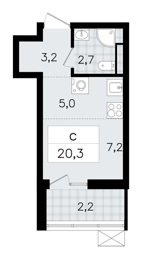 Студия-квартира, 20.6 м²