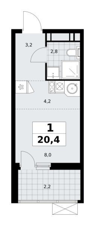 Студия-квартира, 20.4 м²
