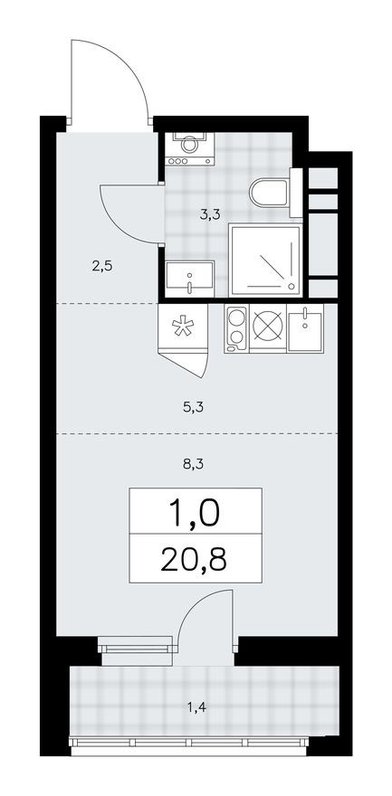 Студия-квартира, 20.8 м²
