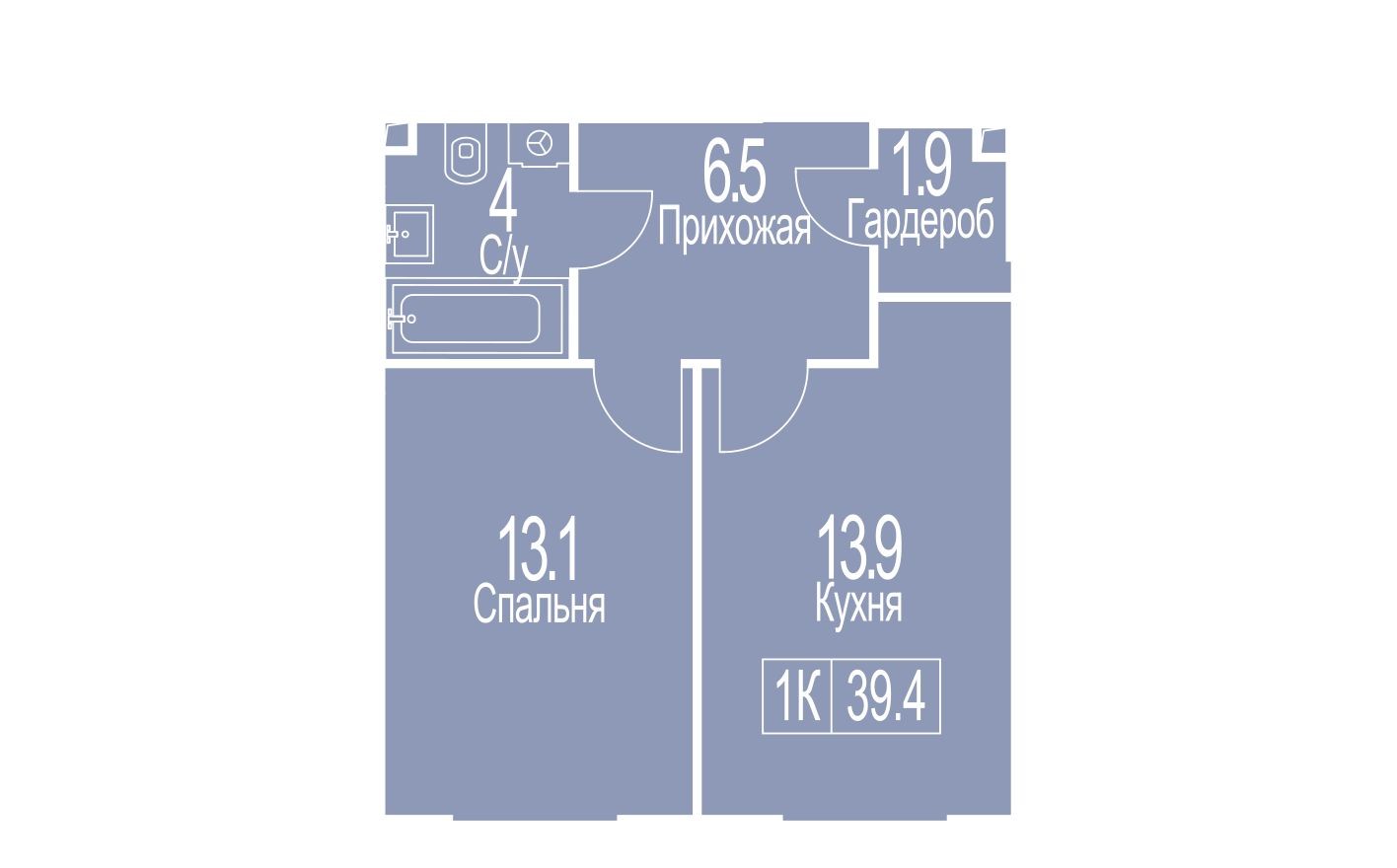 1к. квартира, 39.4 м²