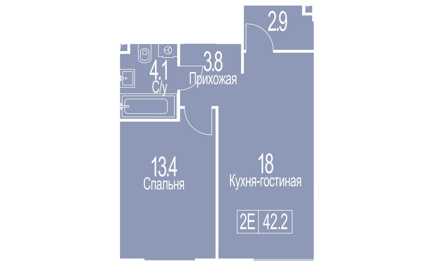 2е квартира, 42.2 м²